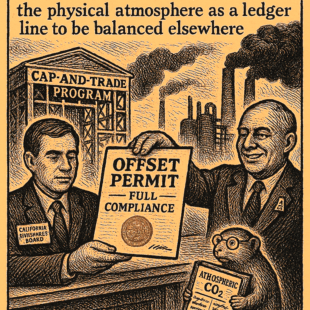 Editorial cartoon by Hector Rentier: California Regulators Are Selling Pollution Permits to Big Oil