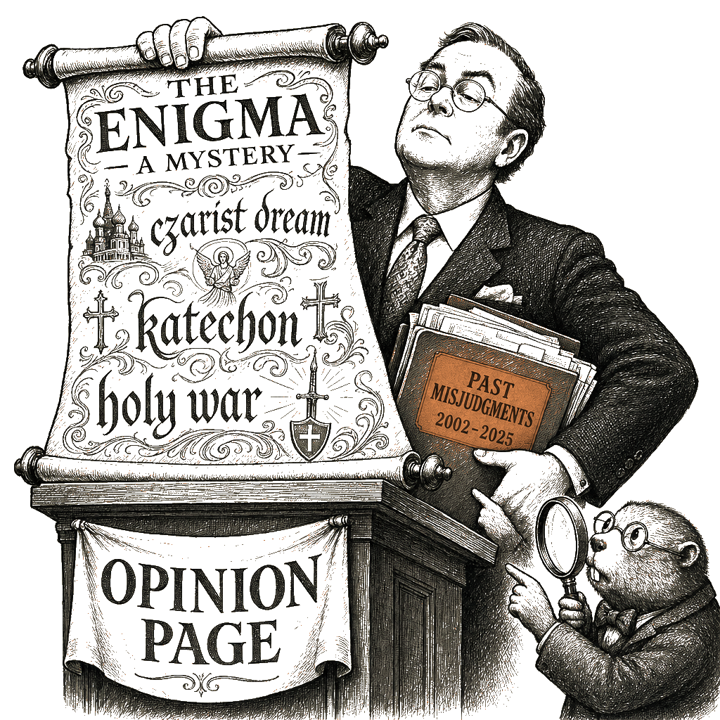 Editorial cartoon by Hector Rentier: The Putin Puzzle Is a Cover Story